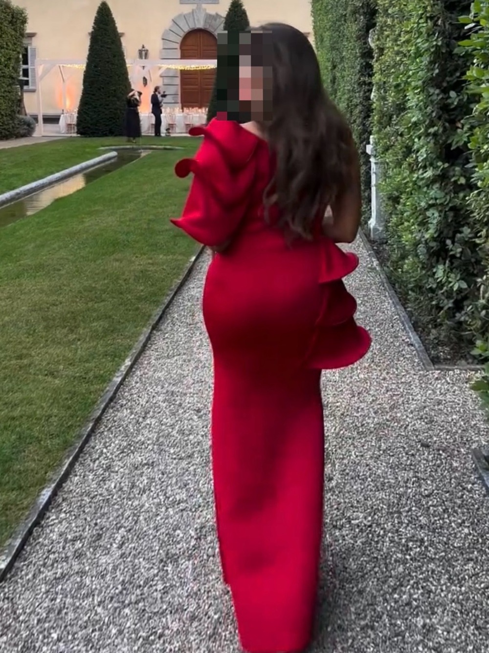 One-Shoulder Red Ruffle Formal Gown - Picture 2 of 3